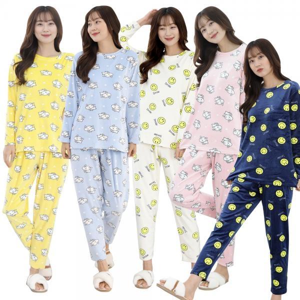 여성 잠옷 세트 강아지  울트라 밍크 원단 극세사 수면 겨울 따뜻한 잠옷