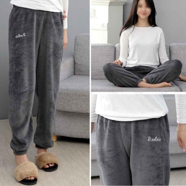 여성용 겨울 극세사 잠옷 수면바지 그레이