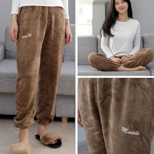 여성용 겨울 극세사 잠옷 수면바지 브라운