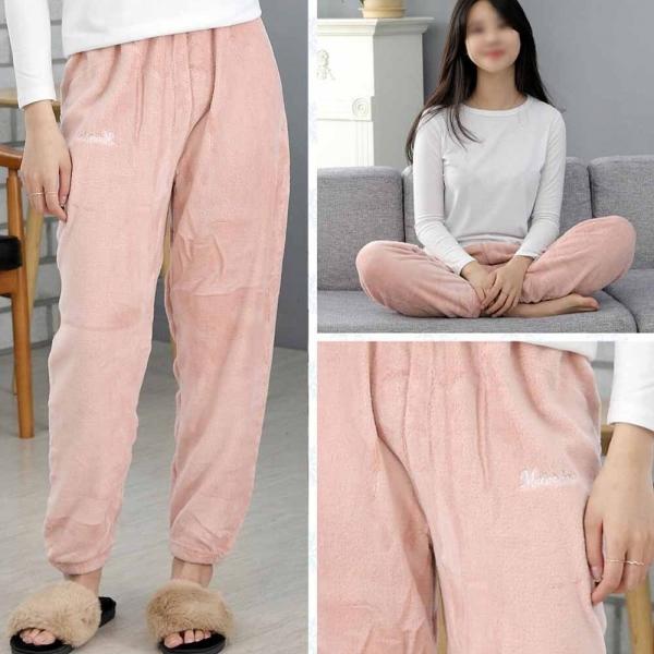 여성용 겨울 극세사 잠옷 수면바지 핑크