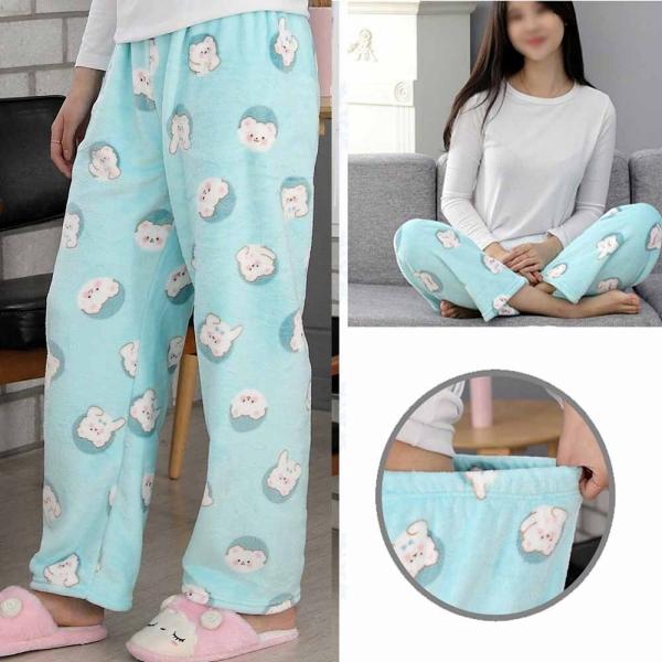 여성용 겨울 극세사 잠옷 수면바지 민트베어