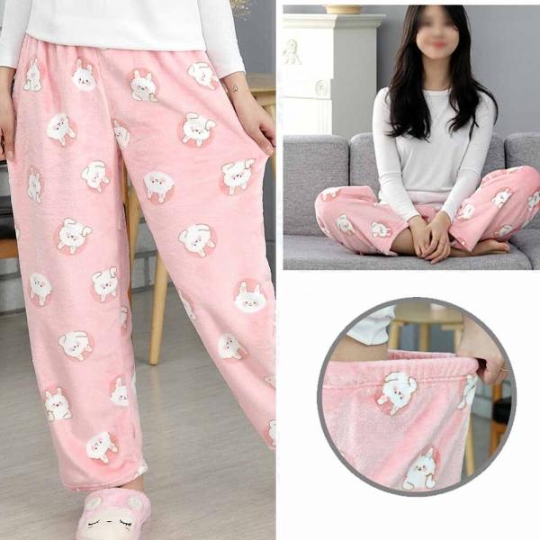 여성용 겨울 극세사 잠옷 수면바지 큐티래빗