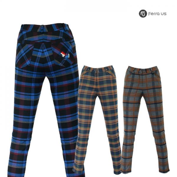 페라어스 여성 체크 겨울자수 골프 바지 APYE8070WR8