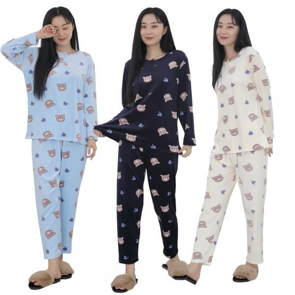 여성 울트라 곰돌이 겨울 잠옷 세트 여자 스판 홈웨어 파자마 실내복 학생 주니어 수면잠옷