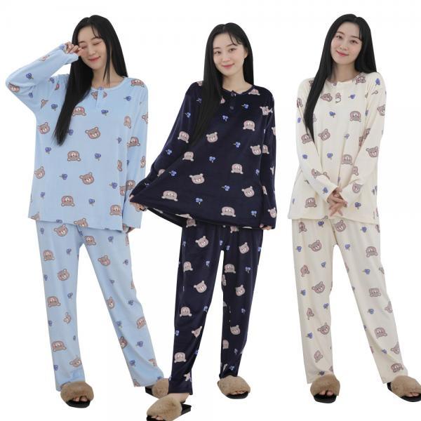 남녀공용 울트라 곰돌이 겨울 잠옷 세트 남성 여성 스판 홈웨어 파자마 실내복 수면잠옷 빅사이즈