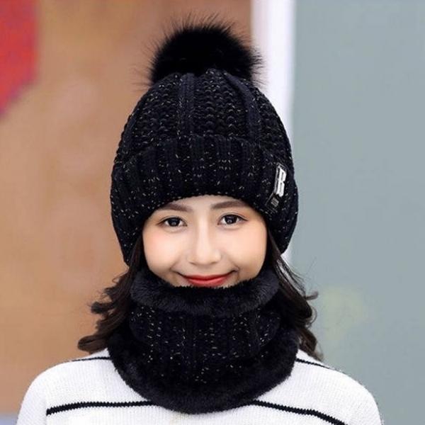 따스요 털기모 넥워머 털모자 방울 겨울모자(블랙)