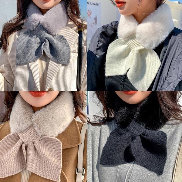 1+1 두꺼운 털 겨울 여자 선물 쁘띠 니트 퍼 머플러 목도리 워머
