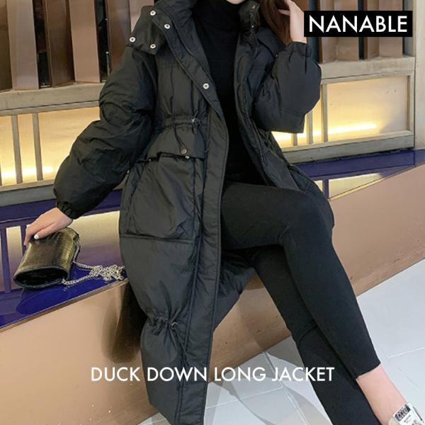 나나블 NANABLE 여성 덕 다운 롱 패딩 점퍼 경량패딩 코트 여자 겨울 플리스 스트링 블랙 무스탕