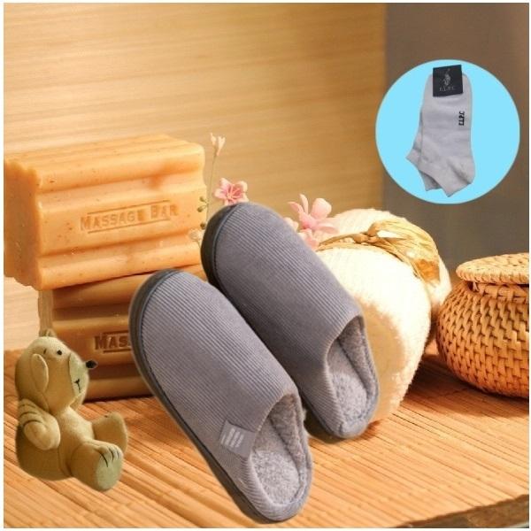 남성 그레이 털실내화 겨울털슬리퍼 거실화 소음방지