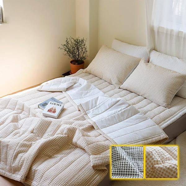 J리빙 첵첵 순면 누빔이불 Q 2컬러