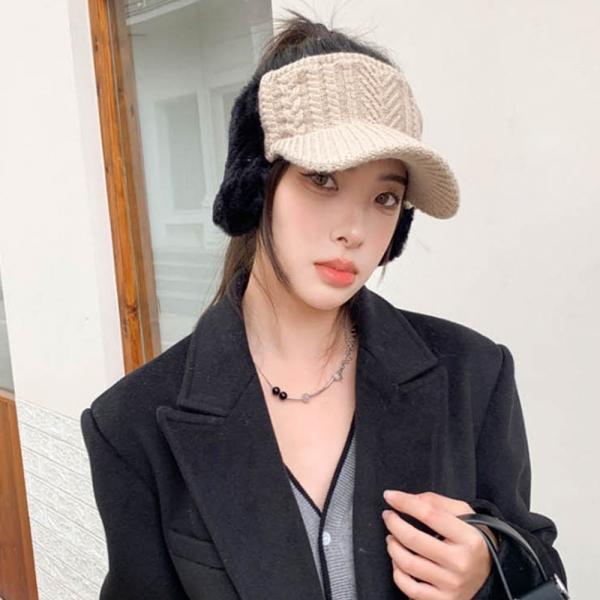 포근 니트소재 짜임 겨울 썬캡 모자 포인트 소프트