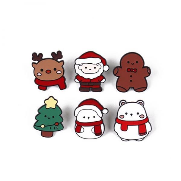 133C] 크리스마스 귀여운 캐릭터 뱃지 (6p) 1개