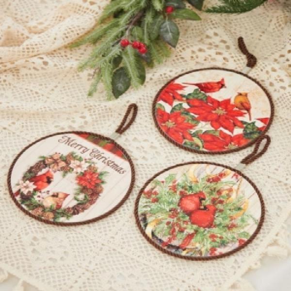 크리스마스 장식 끈 원형 냄비받침 3type
