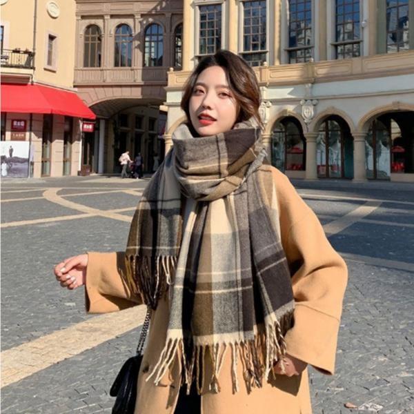 겨울 체크  울 머플러 니트 캐시미어 여성 남성 목도리