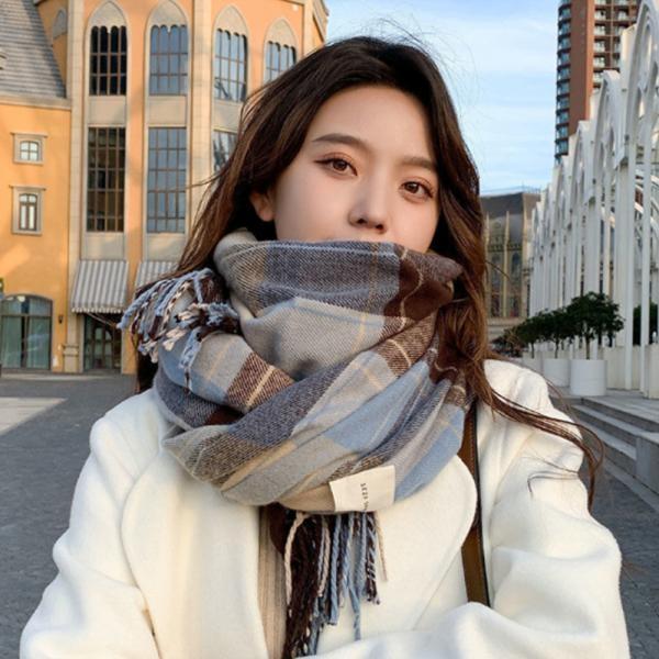 겨울 보온 양면 체크 머플러 니트 패션 목도리