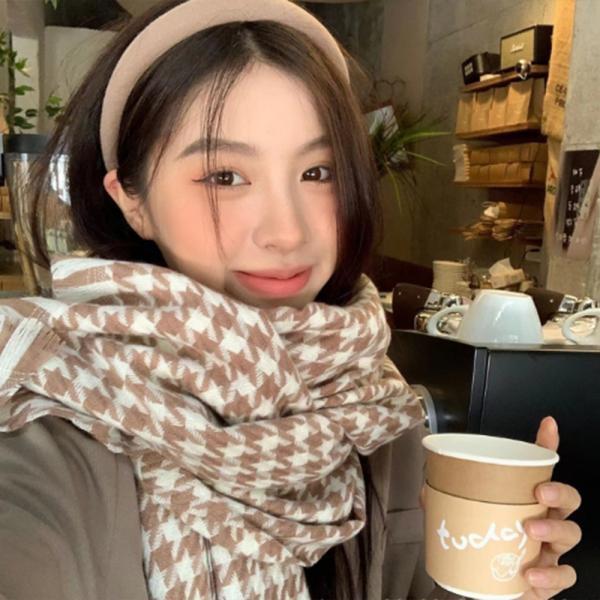 겨울 니트 하운드 체크 베이직 양면 목도리 머플러