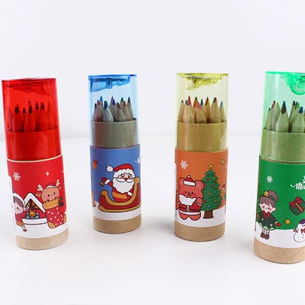 D10,135B] 1500 크리스마스 원통 미니색연필 시즌2 (12개세트)