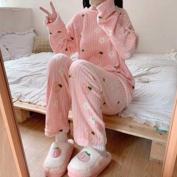 피치곰돌이수면잠옷세트 홈웨어 극세사 수면바지 잠옷 파자마 극세사파자마세트