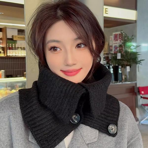 겨울 여성 울 니트 버튼 하이 넥워머 머플러 목도리