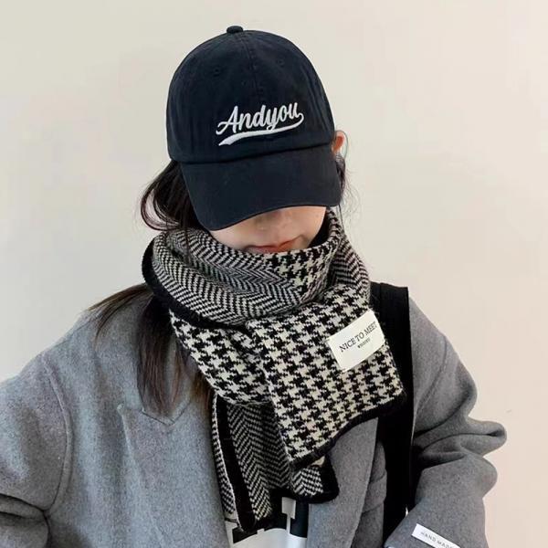 겨울 양면 체크 하운드 롱 두꺼운 니트 머플러 목도리