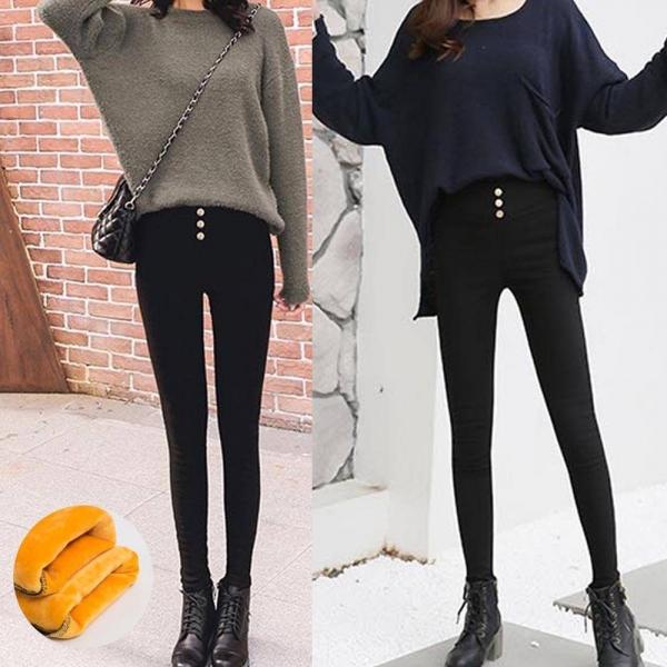 여자 슬림핏 안감 융털 따뜻한 겨울 털바지