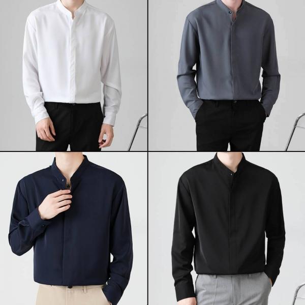 남자차이나카라셔츠 데일리 가을겨울 캐주얼룩 구김없는 긴팔