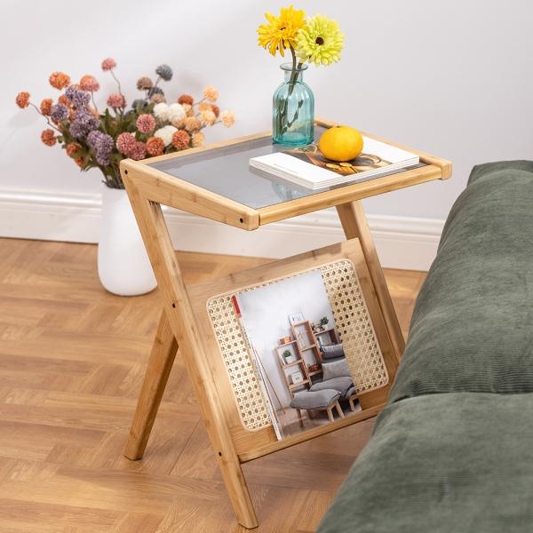 홈리빙 유리 사이드 테이블 침대옆 거실 간이 협탁