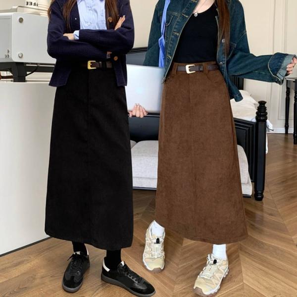 겨울 여성 A라인 롱치마 벨벳 스커트 벨트 사은품 증정 코듀로이