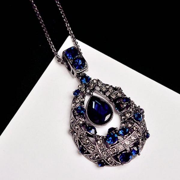 롱 선물박스 증정 겨울 목걸이 큐빅 패션 블루 긴 큰 라인석