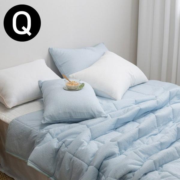 해피니 아이싱 스노우리플 여름 간절기 이불 패드세트 퀸 Q (이불 블루.이불 패드 화이트) (베개솜 별매)