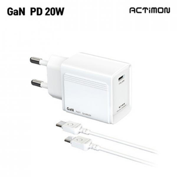 엑티몬 GaN PD 20W PPS 초고속 가정용충전기 [5V/3A/9V/2.22A/12V/1.67A] 분리형/CTOC케이블 포함