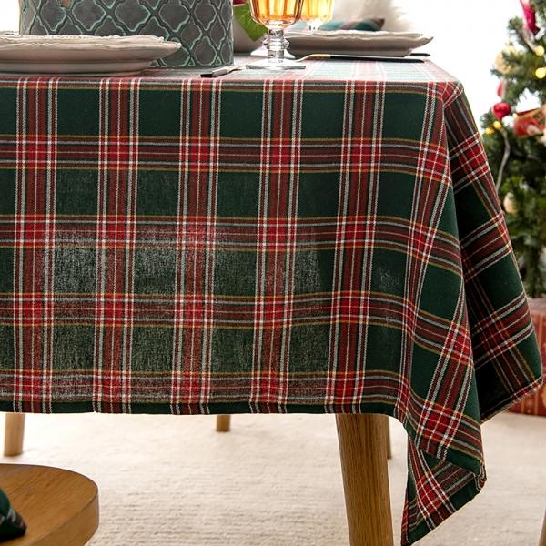 정사각 체크패턴 크리스마스 식탁보 면 테이블보 90x90cm