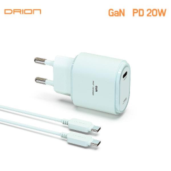 [드리온] 가정용 GAN PD20W 충전기 2포트 DR-PD20W-CU-T1-CP(C to C케이블 포함)