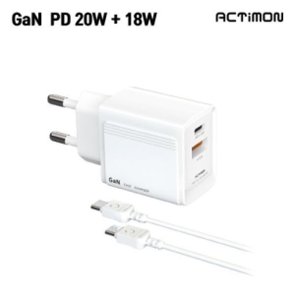 [엑티몬] 가정용 GAN PD20W 충전기 2포트 MON-PD20W-CU-T1-CP(C to C케이블 포함)