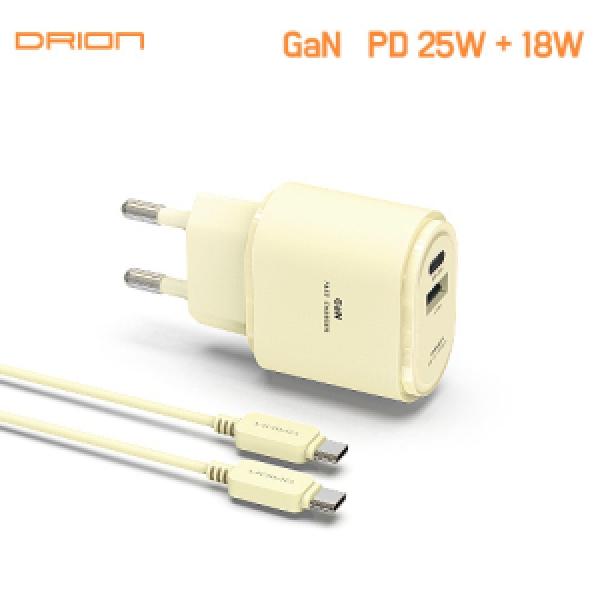 [드리온] 가정용 GAN PD25W 충전기 2포트 DR-PD25W-CU-T1-CP(C to C케이블 포함)