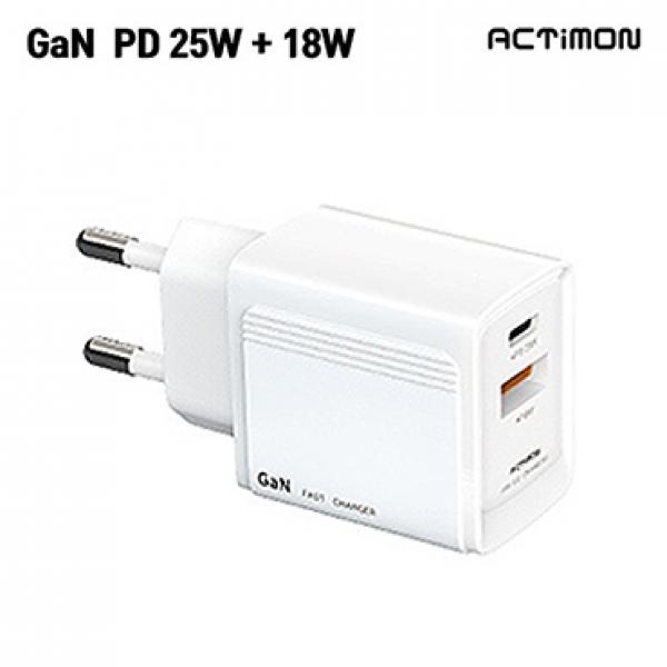 엑티몬 GaN PD QC 25W PPS 2포트 초고속 가정용충전기 [5V/3A/9V/2.77A/12V/2.08A] 분리형/케이블 미포함