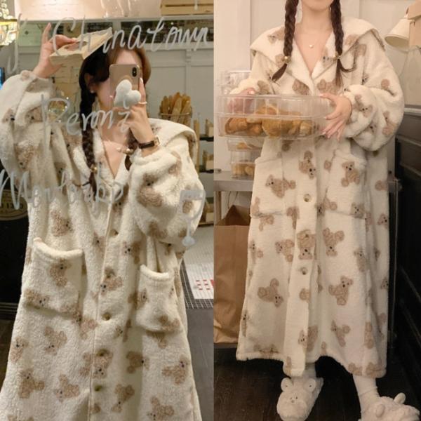 곰돌이 극세사 롱 로브 가운 홈웨어 DHH-S11