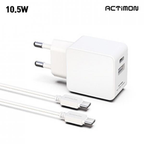 엑티몬 10.5W 2포트 가정용충전기 [5V/2.1A] 분리형/CTOC케이블 포함