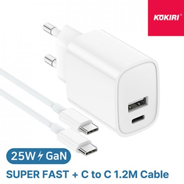 코끼리 GaN PD QC 25W PPS 2포트 초고속 가정용충전기 [5V/3A/9V/2.77A/12V/2.08A] 분리형/CTOC케이블 포함