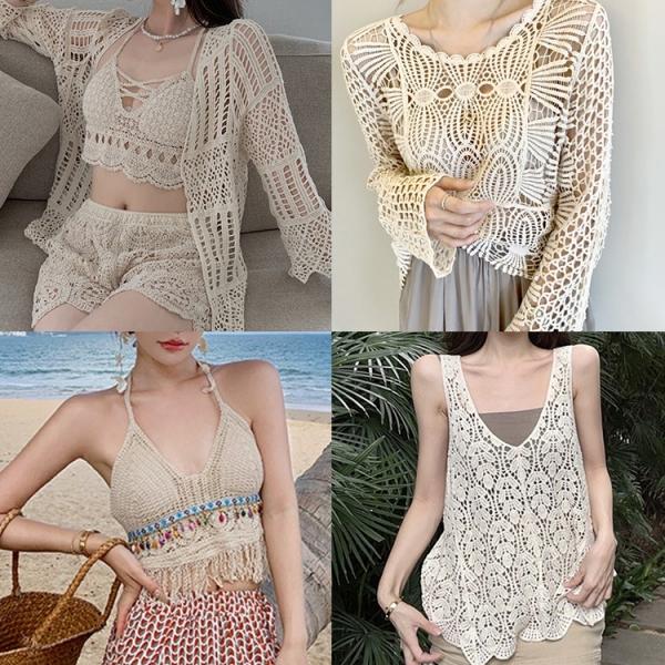 크로셰 그물니트 반바지 투피스 모음전  긴팔 가디건 시스루니트 여름니트 망사니트 수영복 비키니 커버업