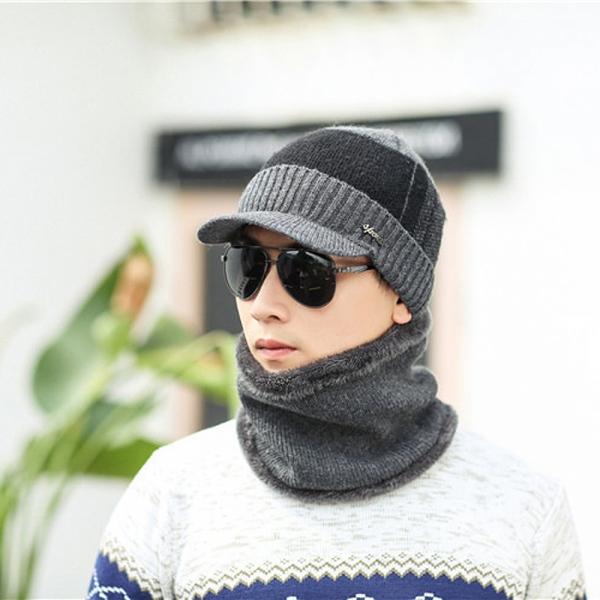 베이스 넥워머 니트 챙모자 세트(그레이) 겨울모자