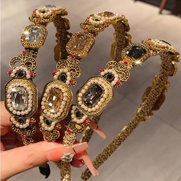 레트로 복고풍 넓은 진주 큐빅 가을 겨울 머리띠 3종