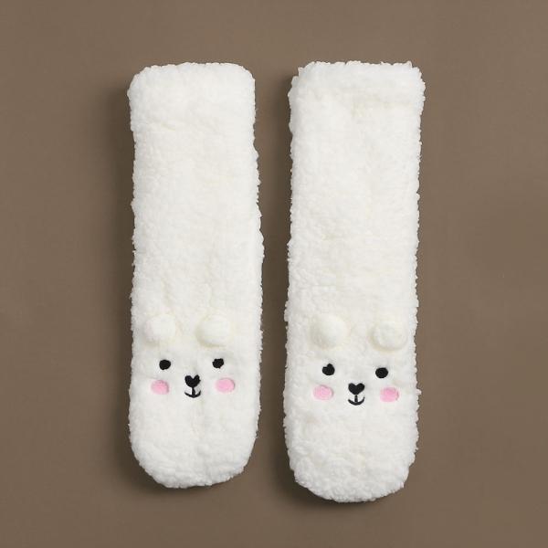 곰돌이 겨울 후리스 롱 수면양말(화이트)