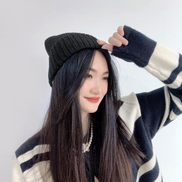 폼폼 방울 겨울 니트 비니(블랙)