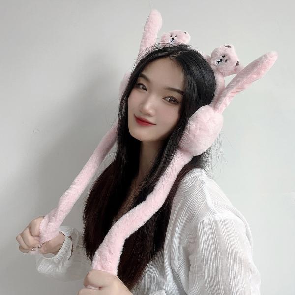 쫑긋 곰돌이 움직이는 겨울 귀마개(핑크)