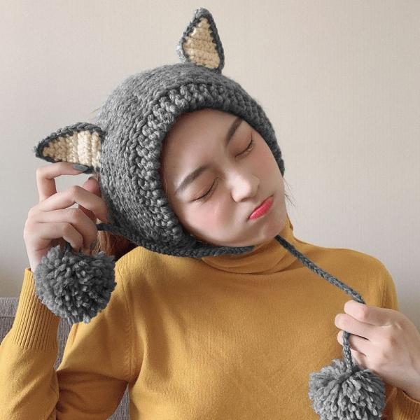 큐티 니트 겨울 귀도리(그레이)