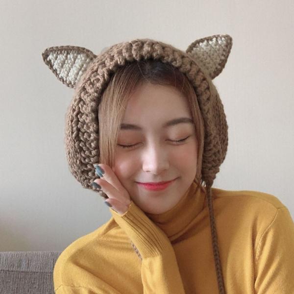 큐티 니트 겨울 귀도리(브라운)