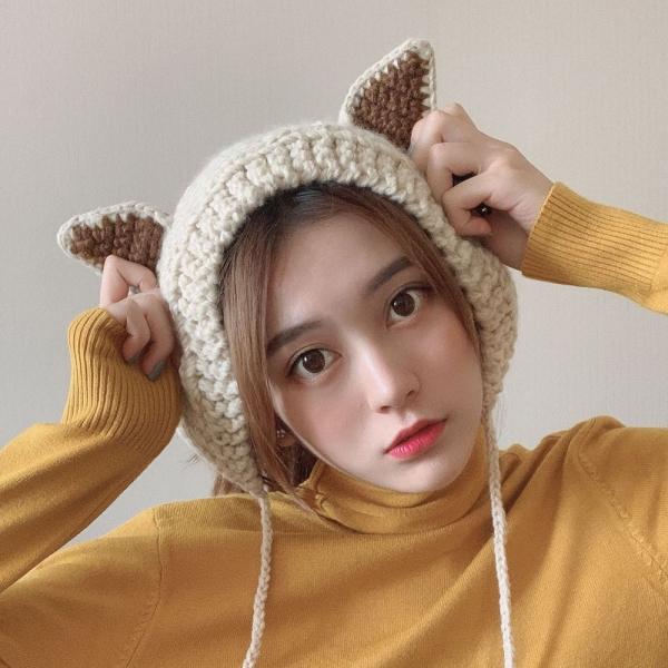 큐티 니트 겨울 귀도리(아이보리)