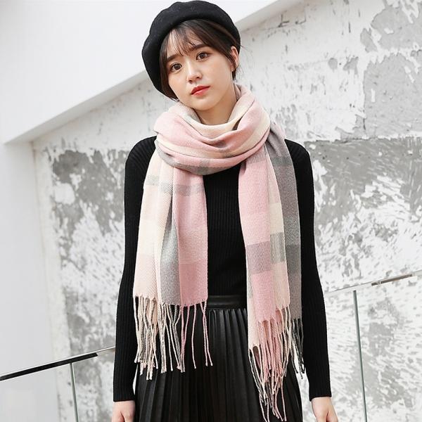 소프트 체크 겨울 머플러(핑크그레이)