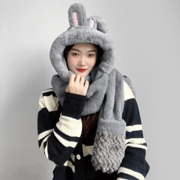 큐트레빗 겨울 일체형 후드 머플러(그레이)